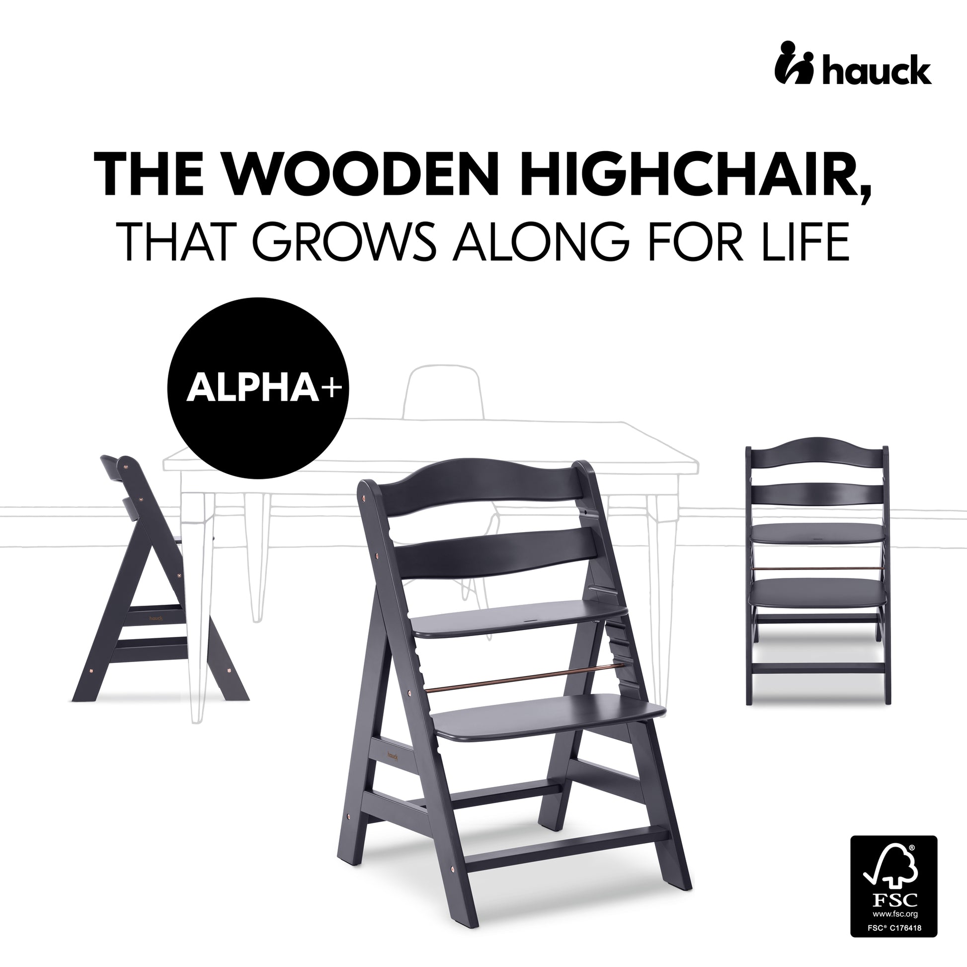 Hauck Alphaplus Grow Along Wooden High Chair Seat With White Removable Tray  Table And Grey Deluxe Seat Cushion Pad For Babies 6 Months And Up : Target